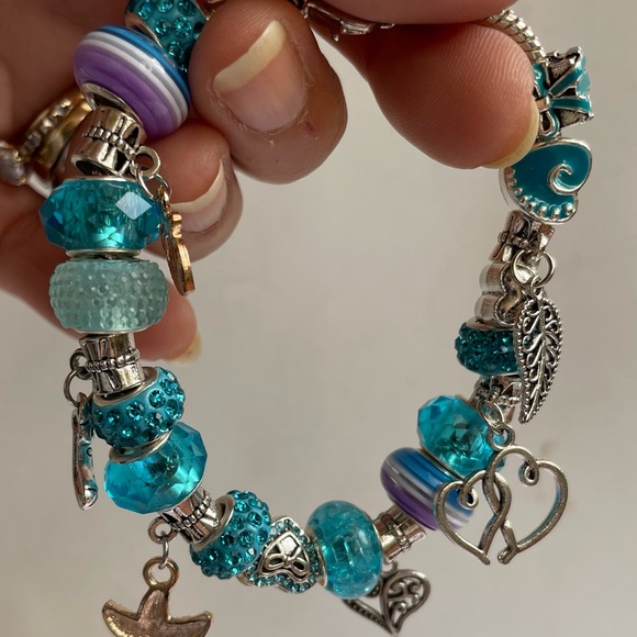 HANDMADE handmade AQUA glass bracelets. 8.5’inch. 925 silver cord. - Picture 13 of 17